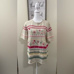 Alfred Dunner Women’s Ramie Blend Knit Embroidered Sweater Short Sleeve Sz Med